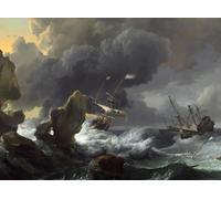 Grafika - Puzzle Backhuysen: Navi in pericolo al largo di una costa rocciosa - 2000 Pezzi