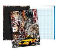 Grafoplás 16502646. Quaderno spirale A4, copertina rigida, Quadricola 5x5, 5 strisce colorate, New York, Collezione Grunge Cities, Certificato FSC