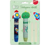 Grafoplas - 2 x portagomi retrattili + 2 x gomme cancellabili Rocket e Dino Bits&Bobs, gomme scolastiche originali Kawaii, protegge dallo sporco, materiale scolastico divertente per bambini e studenti