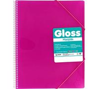 Grafoplás 39832554 Cartelline con coperchi rigidi in PP, A4, Colore Fucsia, Spirale in PVC, Include busta e chiusura con gomme, 20 custodie in polipropilene extra cristallo. Modello Maxiplás Gloss