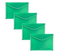 Grafoplas - 4 buste portafogli in plastica, dimensioni quarto con chiusura a bottone, bordino tessuto, 24,5 x 17,5 cm, colore verde traslucido, per documenti piccoli A5 o meno, perfetto come