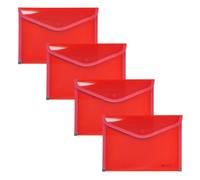 Grafoplas - 4 buste portafogli in plastica, formato quarto con chiusura a bottone, bordino in tessuto, 24,5 x 17,5 cm, colore rosso traslucido, per documenti piccoli A5 o meno, perfetto come