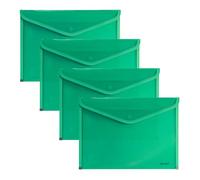 Grafoplas - 4 cartelle buste con bordo tessuto, formato foglio con chiusura a bottone, polipropilene, 33,5 x 24 cm, colore verde traslucido, versatile per documenti A4 e A4+, perfetto come portafogli