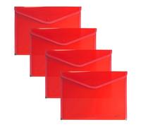 Grafoplas - 4 cartelle buste in plastica formato foglio con chiusura a bottone, bordo tessuto, 33,5 x 24 cm, colore rosso traslucido, versatile per documenti A4 e A4+, perfetto come portafogli in