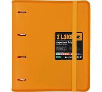 Grafoplás 88100555 Cartella 4 anelli fustellati, A4, mandarino, ricambio fogli, 6 divisori e busta trasparente, Cartella Like