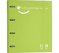 Grafoplás 88101321 Raccoglitore 4 Anelli con Ricambio, A4, Verde, Cartone Foderato Carta FSC, Include Separatori, Carpebook Like Smile