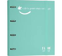 Grafoplás 88101326 Cartella 4 Anelli Punzonati con Ricambio, A4, Mint, Cartone Foderato Carta FSC, Include Separatori, Carpebook Like Smile