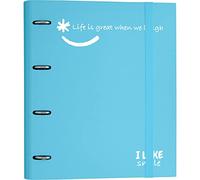 Grafoplás 88101333 Cartella 4 Anelli Punzonati con Ricambio, A4, Blu Cielo, Cartone Foderato Carta FSC, Include Separatori, Carpebook Like Smile