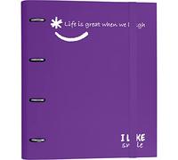 Grafoplás 88101335 Raccoglitore 4 Anelli con Ricambio, A4, Viola, Cartone Foderato Carta FSC, Include Separatori, Carpebook Like Smile