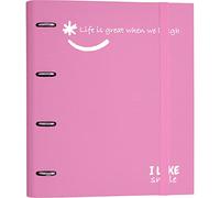 Grafoplás 88101353 Raccoglitore 4 anelli con ricambio, A4, rosa chiaro, cartone rivestito carta FSC, include separatori, Carpebook Like Smile