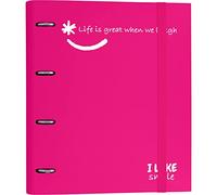 Grafoplás 88101354 - Cartellina 4 anelli con ricambio, A4, fucsia, cartone rivestito carta FSC, include separatori, Carpebook Like Smile