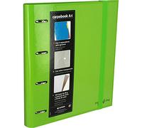 Grafoplás 88102020-carpeta 4 anelli A4 fustellate con busta trasparente, 6 Divisori e 140 fogli, colore: verde, 4 anelli da 35 mm, Chiusura di gomma
