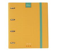 Grafoplás 88102160-carpeta 4 anelli A4 fustellate kuru con busta trasparente, 4 divisori e 100 fogli da 90 g, colore: giallo, Extra morbido al tatto