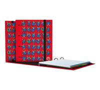 Grafoplás 88102632. Cartella 4 anelli fustellati, A4, ricambio 100 fogli a quadretti 5 x 5, divisori, busta trasparente, dorso curvo, carpebook, collezione Katuki Saguyaki, Bull