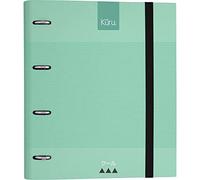 Grafoplás 88103026 Raccoglitore 4 anelli con ricambio e gomma, copertina rigida A4, verde Mint, divisori e ricambio 100 fogli 5 x 5 Borde Colore, Carpetbook, Kuru