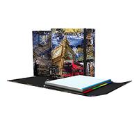 Grafoplás 88212645 - Cartellina 4 anelli con elastico, formato A4, chiusura a gomma, include ricambio e separatori, cartelle, collezione Grunge Cities, London