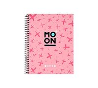 Grafoplás 88538453. Quaderno A5, rosa, copertina rigida, plastificato soft anti-impronte, 100 fogli 90 g, quadretti 5 x 5, microperforati, 4 fori, FSC, collezione Moon