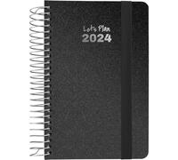 Grafoplás | Agenda 2024 annuale A6 | spagnolo | giorno pagina | 10,5 x 16,5 cm | copertina rigida | copertura tessuto metallizzato | chiusura elastica | nero metallizzato | serie Metallic