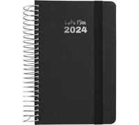 Grafoplás | Agenda 2024 annuale A6 | spagnolo | giorno pagina | 10,5 x 16,5 cm | copertina rigida | copertura tessuto | colore nero | chiusura elastica | serie Fancy