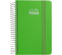 Grafoplás | Agenda 2024 Settimana Vista | Verde | A6 | Spagnolo | Spirale | Copertina rigida foderata in tessuto | Chiusura elastica | Da gennaio a dicembre anno 24 | Serie Fancy | Perfetta per