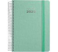 Grafoplas | Agenda 2025 Giorno per Pagina | Dimensioni 15 x 21 cm | Fancy MInt | Spagnolo | Spirale | Copertina rigida foderata in tessuto | Chiusura in gomma verticale | Angoli arrotondati | Include
