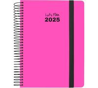 Grafoplas | Agenda 2025 Giorno per Pagina Neon | Rosa Fluoro | Dimensioni 15 x 21 cm | Spagnolo | Spirale | Copertina rigida foderata carta finitura lucida | Chiusura in gomma | Angoli arrotondati |