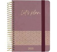 Grafoplas | Agenda 2025 Settimana Vista a6 | Nature Concept Viola | Spagnolo | Spirale | Copertina rigida foderata in tessuto | Chiusura elastica | Da gennaio a dicembre | Include adesivi icone e