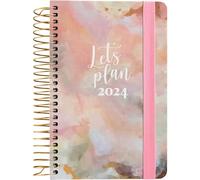 Grafoplás | Agenda annuale 2024 A6 | Design Silky | Spagnolo | Giorno Pagina | 10,5 x 16,5 cm | Con Spirale | Copertina rigida foderata in tessuto stampato| Chiusura elastica | Perfetta per gestire il