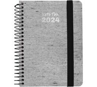 Grafoplás | Agenda annuale 2024 A6| Ecojeans Nero | Spagnolo | Vista settimanale | 10,5 x 14,9 cm | Con Spirale | Copertina rigida foderata Denim Riciclato | Chiusura elastica | Perfetta per