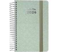 Grafoplás | Agenda annuale 2024 A6 | spagnolo | 10,5 x 16,5 cm | Giorno Pagina | Copertina rigida | Copertura in tessuto metallizzato | Chiusura elastica | Verde chiaro | Serie Metallic