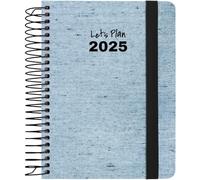 Grafoplas | Agenda annuale 2025 a6 | Ecojeans Blu | Spagnolo | Copertina rigida foderata in tessuto Denim Fili riciclati | Chiusura elastica | Include adesivi icone e messaggi | Annuale da gennaio a