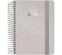 Grafoplas | Agenda annuale 2025 a6 | Modello Metallic Argento | Spagnolo | Copertina rigida foderata tessuto metallizzato | Chiusura elastica | Include adesivi icone e messaggi | Annuale da gennaio a