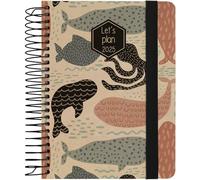 Grafoplas | Agenda annuale 2025 a6 | Nature Design Balene | Spagnolo | Copertina rigida foderata in tessuto | Chiusura elastica | Include adesivi icone e messaggi | Annuale da gennaio a dicembre |