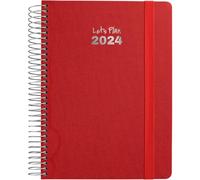 Grafoplás | Agenda Giorno Pagina 2024 | Rosso | 15x21cm | Spagnolo | Con Spirale | Copertina rigida foderata in tessuto | Chiusura con gomma | Serie Fancy | Annuale da gennaio a dicembre 24