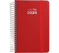 Grafoplás | Agenda piccola settimana vista 2024 | Rosso | A6 | Spagnolo | Spirale | Copertina rigida foderata in tessuto | Chiusura elastica | Da gennaio a dicembre anno 24 | Serie Fancy