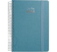 Grafoplas | Agenda Settimana Vista 2025 a6 | Modello Fancy | Blu | Spagnolo | Spirale | Copertina Rigida Foderata Tessuto | Chiusura Elastico | Da Gennaio a Dicembre | Include adesivi Icone e Messaggi