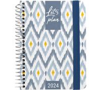 Grafoplás | Agenda settimanale vista 2024 A6 | spagnolo | design blurred blue | 10,5 x 14,9 cm | con spirale | copertina rigida foderata in tessuto stampato| chiusura elastica | perfetta per gestire