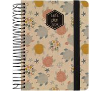 Grafoplas | Agenda settimanale vista 2025 a6 | Nature Design Tartarughe | Spagnolo | Spirale | Copertina rigida carta Kraft e cartone riciclato | Chiusura elastica | Da gennaio a dicembre | Include