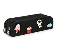 Grafoplás Astuccio in silicone con perni e bobs | 2 scomparti | 20 x 5,5 x 6,5 cm | colore nero | Include 8 perni intercambiabili | Ornamenti per entrambi i lati materiale scolastico, Nero,