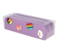 Grafoplás Astuccio in silicone Pins Bits&Bobs | 2 scomparti | 20 x 5,5 x 6,5 cm | Colore lavanda pastello | Include 8 perni intercambiabili | Ornamenti per entrambi i lati Materiale scolastico,