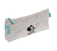 Grafoplás - Astuccio Mafalda Bird, piatto, 2 tasche, 23 x 10 cm, scomparti con cerniera, maniglie facile apertura, materiale scolastico e come regalo, grigio, 23x10x4cm, Astuccio scolastico piatto con