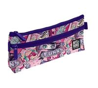 Grafoplás - Astuccio piatto per scuola, 2 tasche, 23 x 10 cm, scomparti con cerniera, maniglie facile apertura, bit & Bobs Pop Up Design, Violetto, 23x10x4cm, Manica