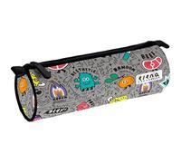 Grafoplás - Astuccio scolastico rotondo grande, 22 x 8 cm, chiusura lampo con maniglie, poliestere, collezione casuale by Elena Corredoira, materiale scolastico, grigio, 22x8cm, Astuccio scolastico