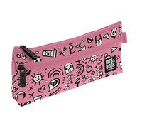 Grafoplás - Astuccio scuola piatto, collezione I Love You, design pop up Bits & Bobs, 2 tasche, 23 x 10 cm, scomparti con cerniera, manici facili da aprire, materiale scolastico, rosa, 23 x 10 x 4 cm