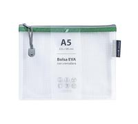 Grafoplás | Borsa con cerniera EVA a5 | Realizzata in gomma EVA trasparente con cerniera verde | Perfetta per trasportare e proteggere tutti i tipi di oggetti, documenti, cosmetici o puzzle