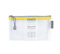 Grafoplás | Borsa con cerniera EVA Check | Realizzata in gomma EVA trasparente con cerniera colore giallo | 23 x 13 cm | Ideale per trasportare tutti i tipi di articoli o controlli, biglietti,