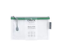 Grafoplás | Borsa con cerniera EVA Check | Realizzata in gomma EVA trasparente con cerniera colore verde | 23 x 13 cm | Ideale per trasportare tutti i tipi di articoli o controlli, biglietti, vouchers