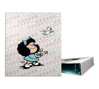 Grafoplas - Cartella ad anelli A4, Mafalda Bird, 4 anelli misti 40 mm, morbido al tatto, certificato FSC, copertina rigida con plastica morbida, perfetto materiale scolastico per archivio