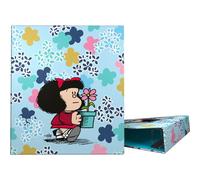 Grafoplás - Cartella ad anelli A4, Mafalda Lively, 4 anelli misti 40 mm, morbido al tatto, certificato FSC, copertina rigida, perfetto materiale scolastico per archivio