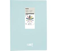 Grafoplas - Cartella buste in plastica, 40 buste trasparenti in polipropilene extra, formato a libro, blu chiaro, coperchi flessibili, perfetto materiale scolastico e da ufficio